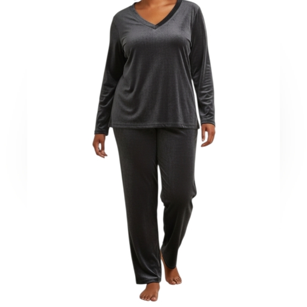 Natori Navy Velour Lounge Set 2-Piece Top L Pants XL Cozy Soft
